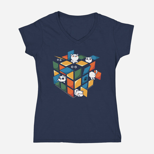 Rubiks Cats-Womens-V-Neck-Tee-erion_designs