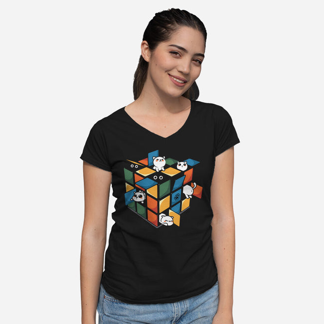 Rubiks Cats-Womens-V-Neck-Tee-erion_designs