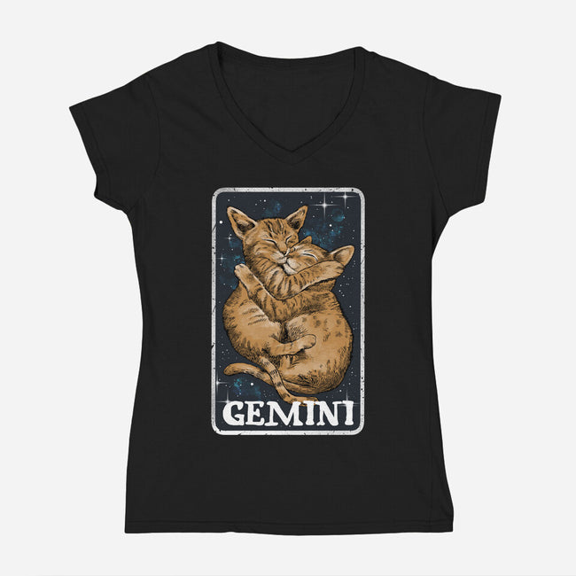 Gemini Cat-Womens-V-Neck-Tee-zascanauta