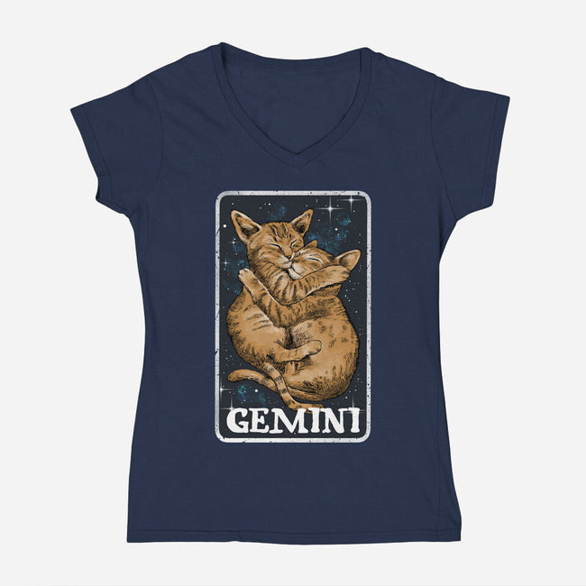 Gemini Cat-Womens-V-Neck-Tee-zascanauta