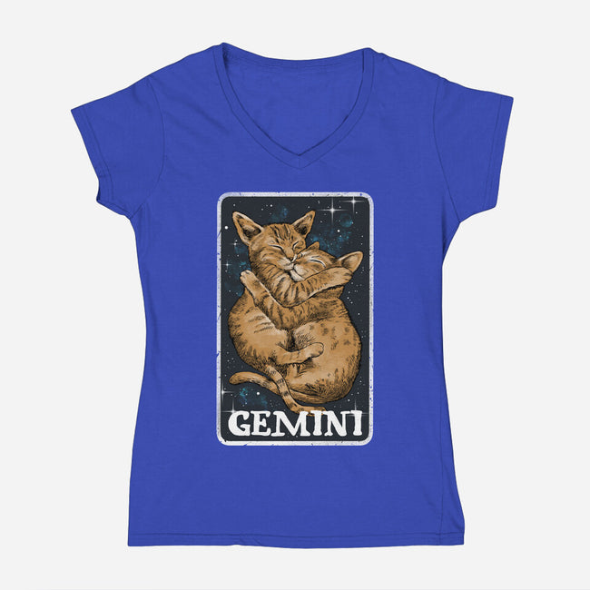 Gemini Cat-Womens-V-Neck-Tee-zascanauta