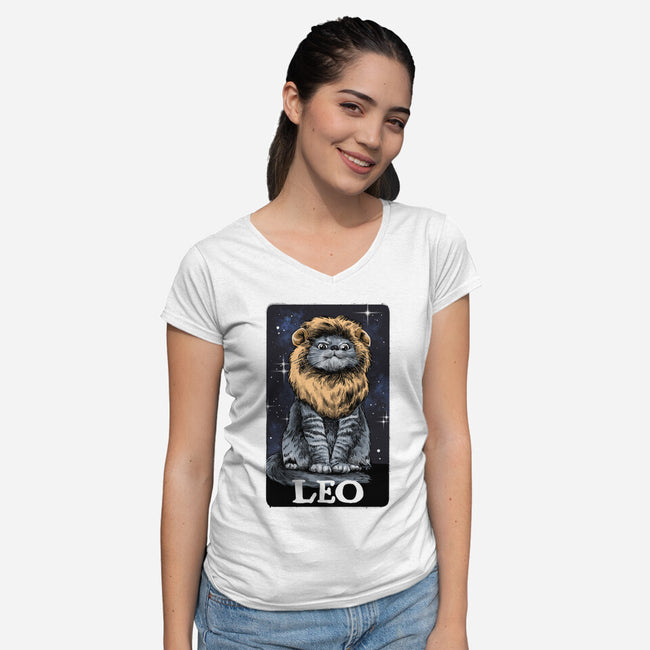 Leo Cat-Womens-V-Neck-Tee-zascanauta