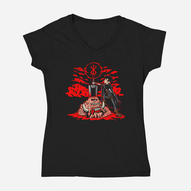 The Hunk Of Iron-Womens-V-Neck-Tee-demonigote