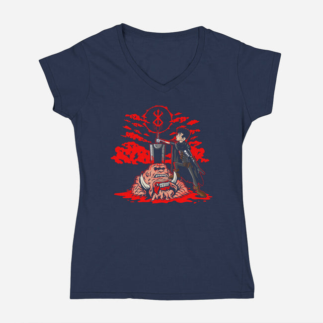 The Hunk Of Iron-Womens-V-Neck-Tee-demonigote