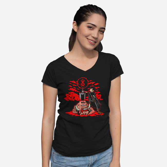 The Hunk Of Iron-Womens-V-Neck-Tee-demonigote