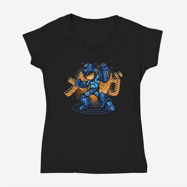 Mega Blast-Womens-V-Neck-Tee-glitchygorilla