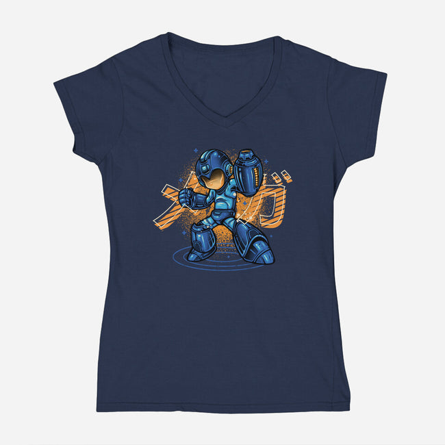Mega Blast-Womens-V-Neck-Tee-glitchygorilla