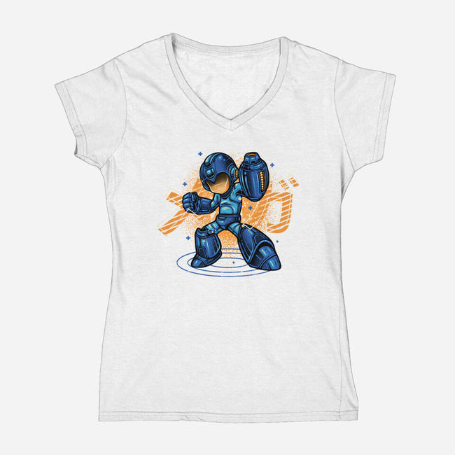 Mega Blast-Womens-V-Neck-Tee-glitchygorilla