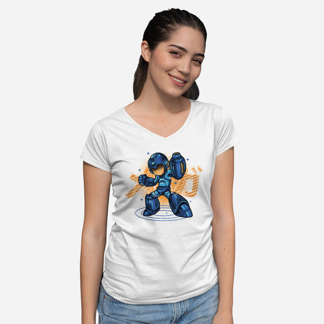 Mega Blast-Womens-V-Neck-Tee-glitchygorilla