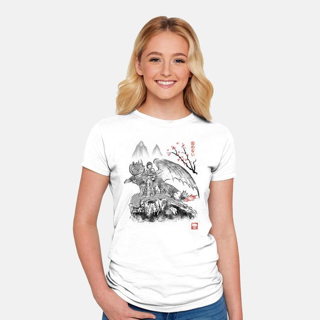 Toothless Sumi-e-Womens-Fitted-Tee-Astrobot Invention
