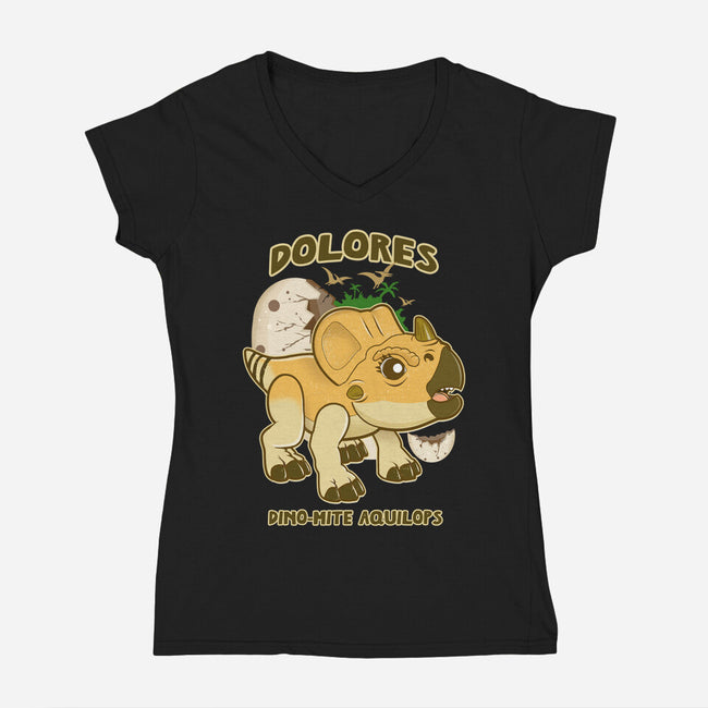 Dolores The Aquilops-Womens-V-Neck-Tee-palmstreet