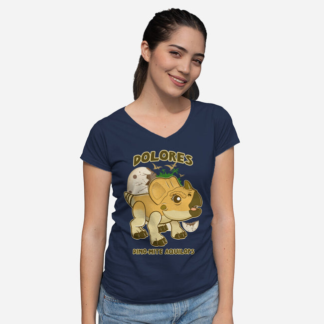 Dolores The Aquilops-Womens-V-Neck-Tee-palmstreet
