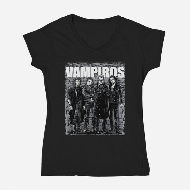 Vampiros-Womens-V-Neck-Tee-zascanauta