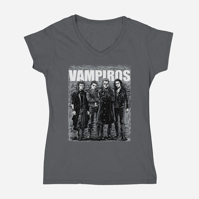 Vampiros-Womens-V-Neck-Tee-zascanauta