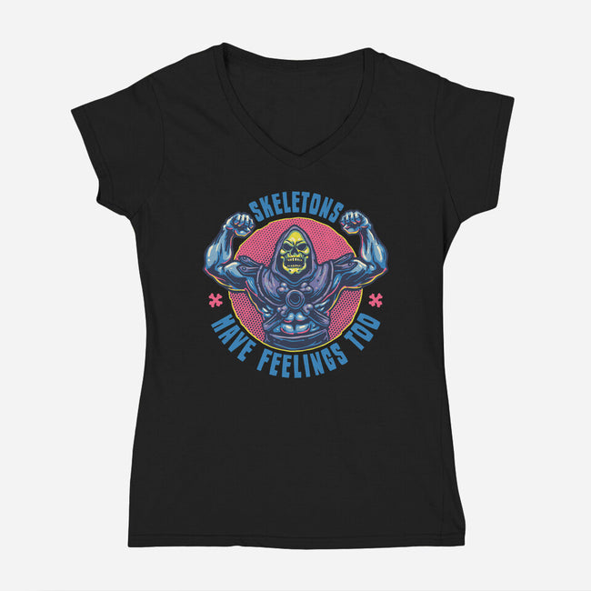 Skeletons Have Feelings Too-Womens-V-Neck-Tee-glitchygorilla