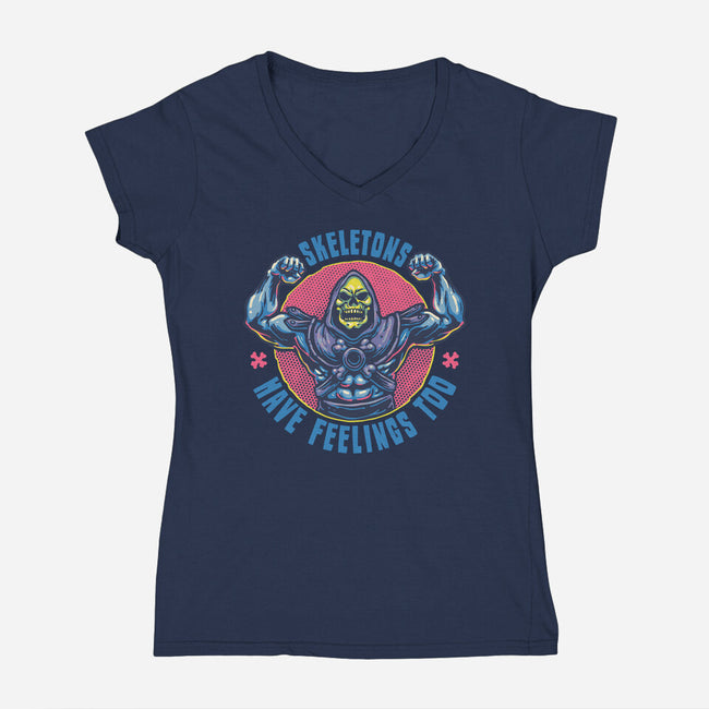 Skeletons Have Feelings Too-Womens-V-Neck-Tee-glitchygorilla