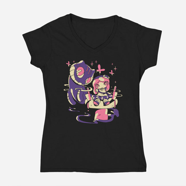 Hello Mad World-Womens-V-Neck-Tee-naomori