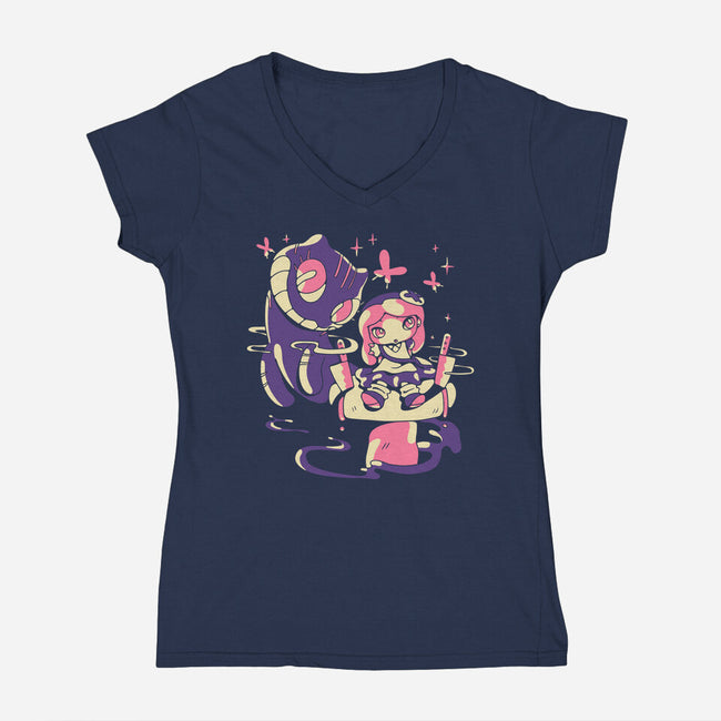 Hello Mad World-Womens-V-Neck-Tee-naomori