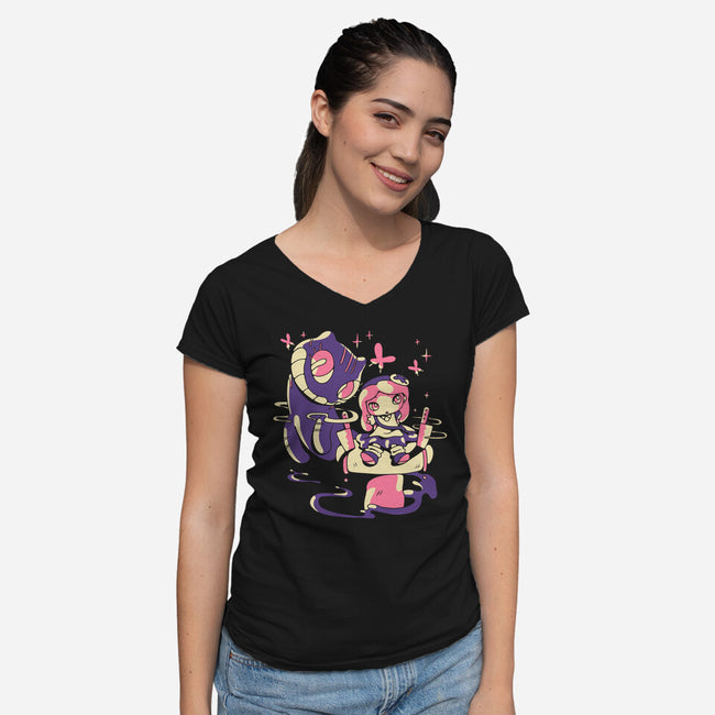Hello Mad World-Womens-V-Neck-Tee-naomori