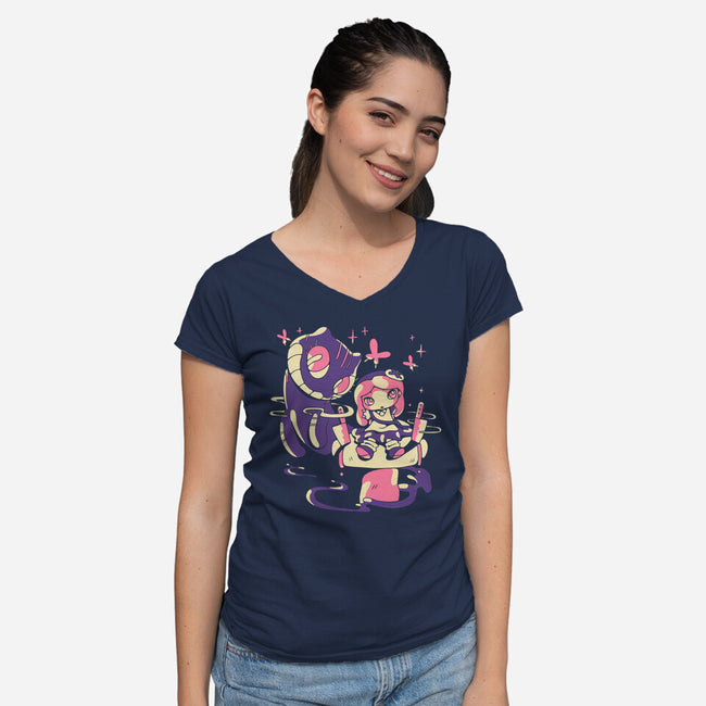 Hello Mad World-Womens-V-Neck-Tee-naomori