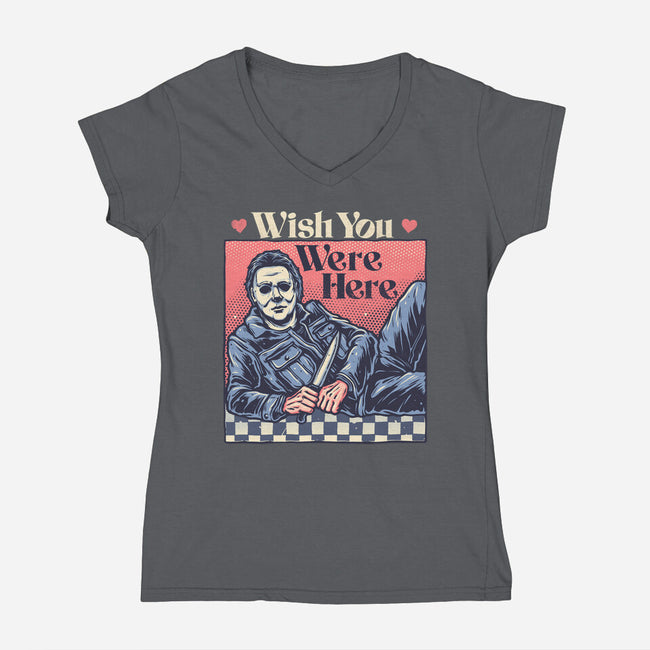 Wish You Were Here-Womens-V-Neck-Tee-glitchygorilla