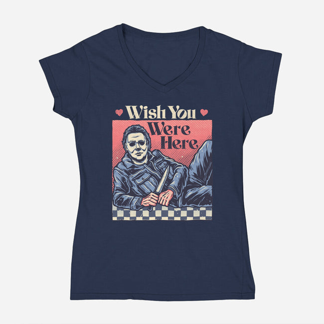 Wish You Were Here-Womens-V-Neck-Tee-glitchygorilla