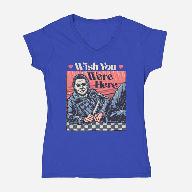 Wish You Were Here-Womens-V-Neck-Tee-glitchygorilla
