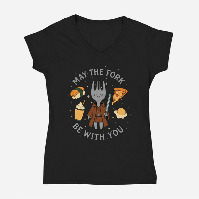May The Fork Be With You-Womens-V-Neck-Tee-Loobs