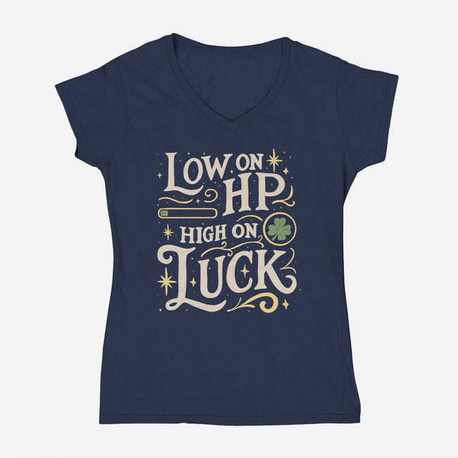 Low On HP High On Luck-Womens-V-Neck-Tee-Loobs