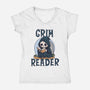 Grim Reader-Womens-V-Neck-Tee-Loobs