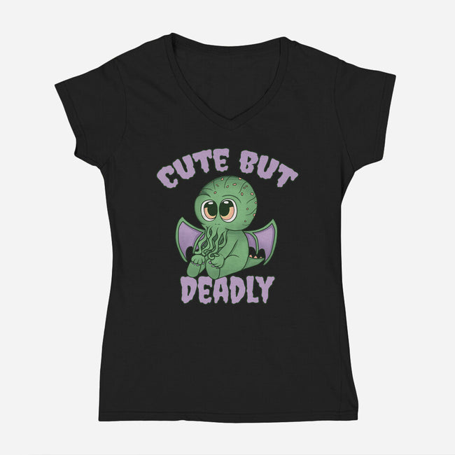 Cute But Pretty Deadly-Womens-V-Neck-Tee-Loobs