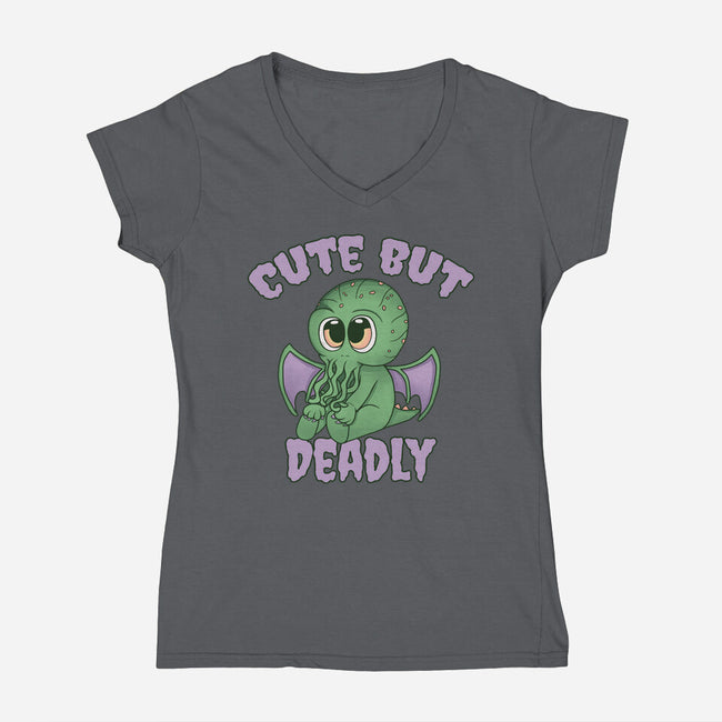Cute But Pretty Deadly-Womens-V-Neck-Tee-Loobs