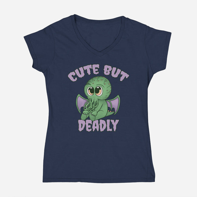 Cute But Pretty Deadly-Womens-V-Neck-Tee-Loobs