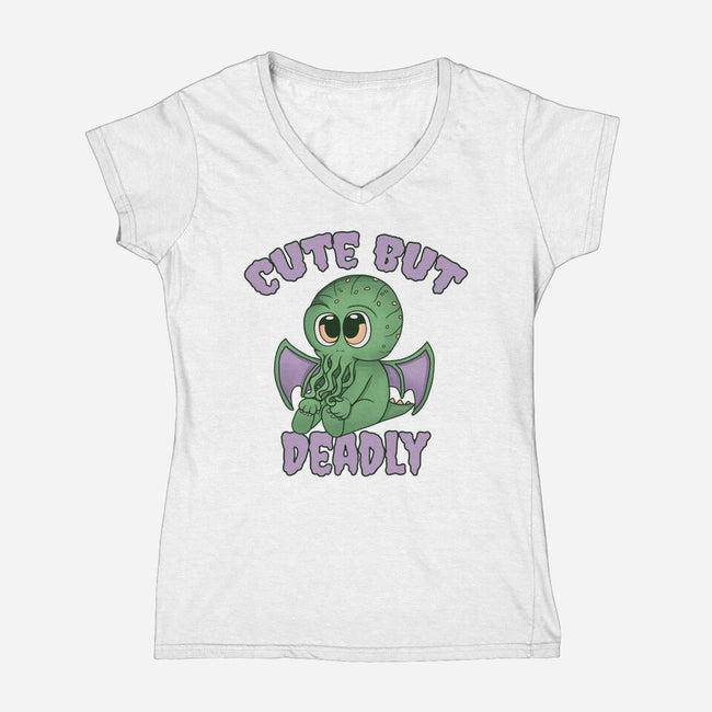 Cute But Pretty Deadly-Womens-V-Neck-Tee-Loobs