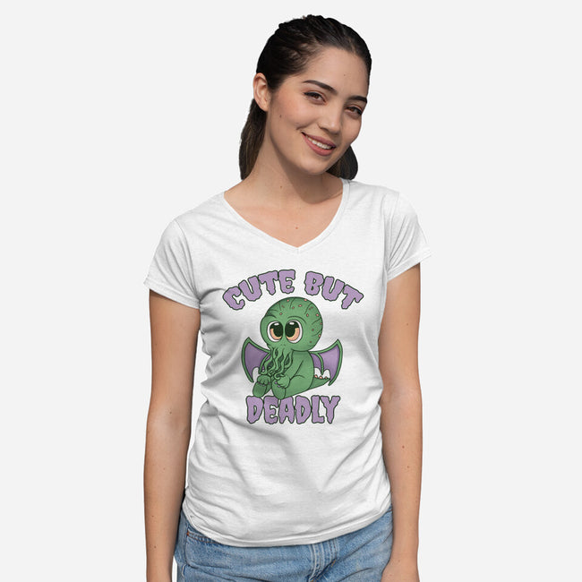 Cute But Pretty Deadly-Womens-V-Neck-Tee-Loobs