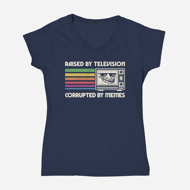 Raised By TV Corrupted By Memes-Womens-V-Neck-Tee-sachpica
