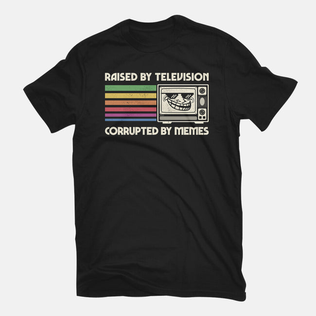 Raised By TV Corrupted By Memes-Womens-Fitted-Tee-sachpica