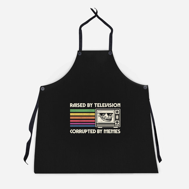 Raised By TV Corrupted By Memes-Unisex-Kitchen-Apron-sachpica