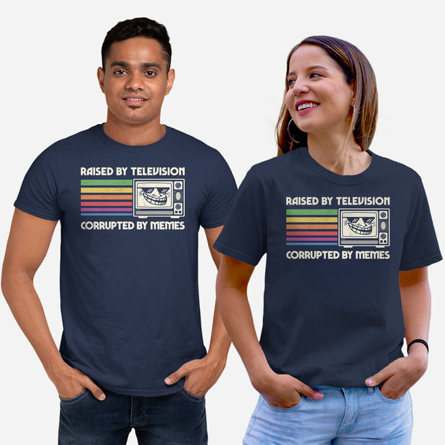 Raised By TV Corrupted By Memes-Unisex-Basic-Tee-sachpica