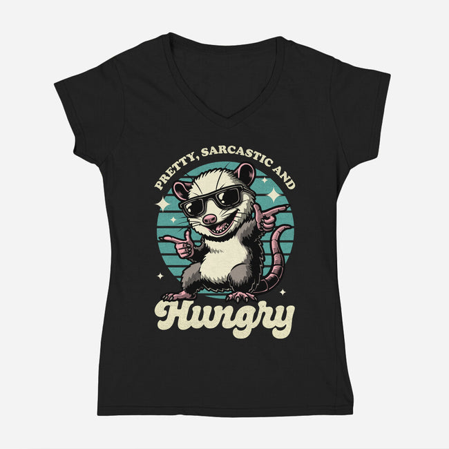 Sarcastic Hungry Possum-Womens-V-Neck-Tee-Studio Mootant