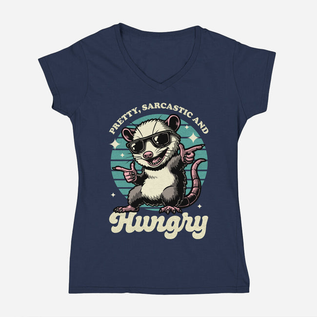 Sarcastic Hungry Possum-Womens-V-Neck-Tee-Studio Mootant