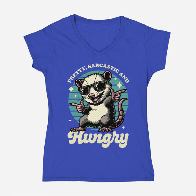 Sarcastic Hungry Possum-Womens-V-Neck-Tee-Studio Mootant