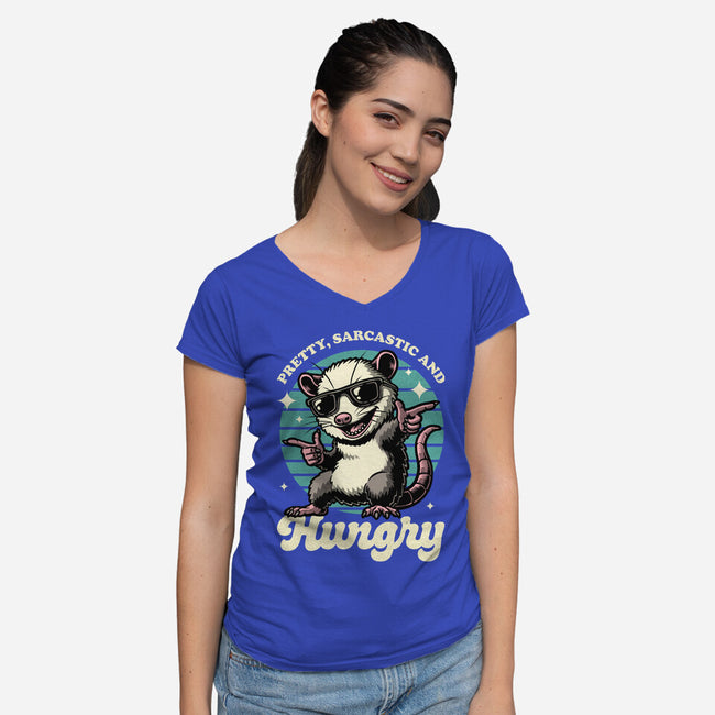 Sarcastic Hungry Possum-Womens-V-Neck-Tee-Studio Mootant