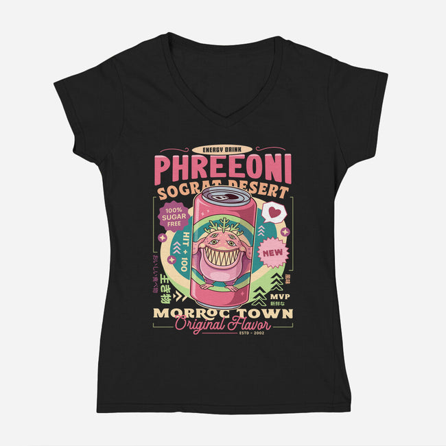 Phreeoni Energy Drink-Womens-V-Neck-Tee-LAGELANTEE