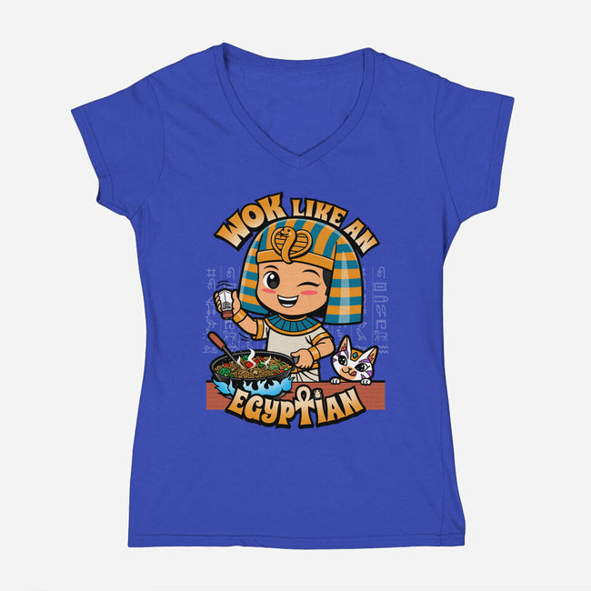 Wok Like An Egyptian-Womens-V-Neck-Tee-Boggs Nicolas