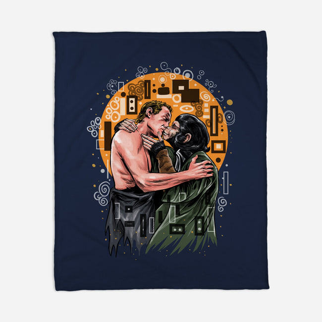 Kiss For The Planet Of The Apes-None-Fleece-Blanket-zascanauta