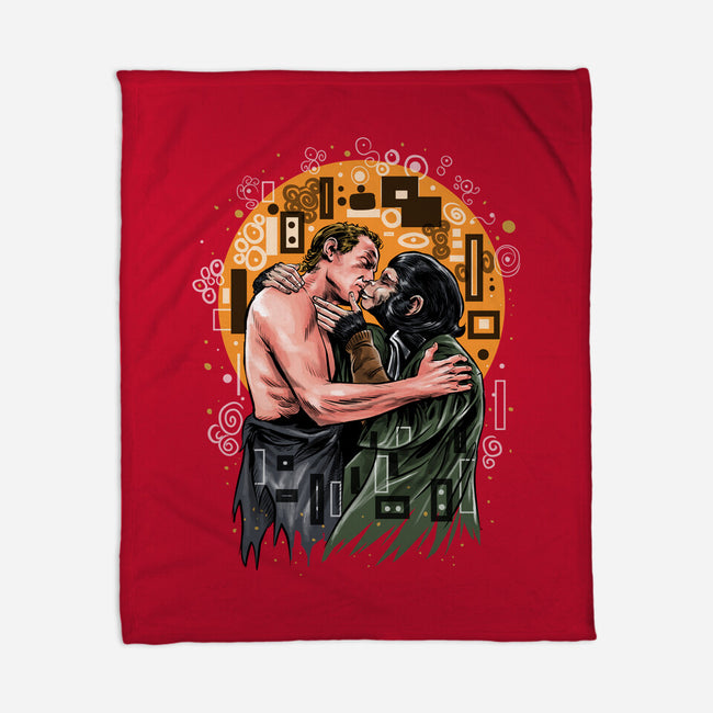 Kiss For The Planet Of The Apes-None-Fleece-Blanket-zascanauta