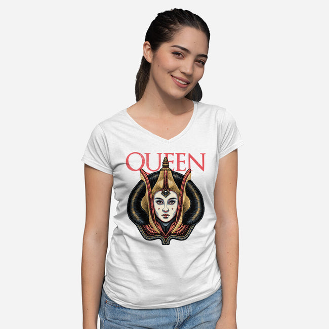 The Galactic Queen-Womens-V-Neck-Tee-glitchygorilla