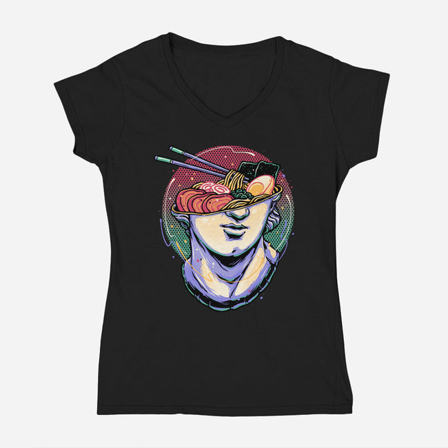 Ramen On My Mind-Womens-V-Neck-Tee-glitchygorilla