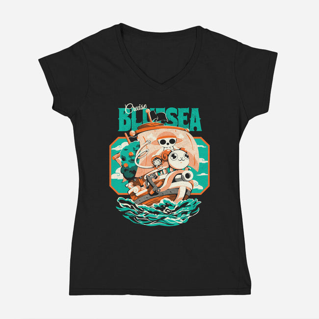 Blue Sea Cruise-Womens-V-Neck-Tee-Estudio Horta